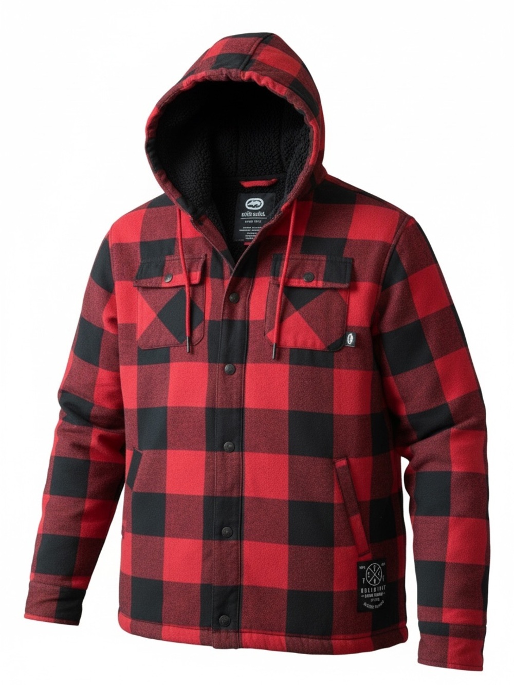 Ecko Unlimited Red & Black Plaid Hooded Shirt Jacket